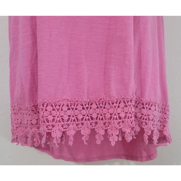 Crown & Ivy Beach Pink Slub Knit Crochet Detail Tank Shirt PL Soft Stretchy - Picture 2 of 6